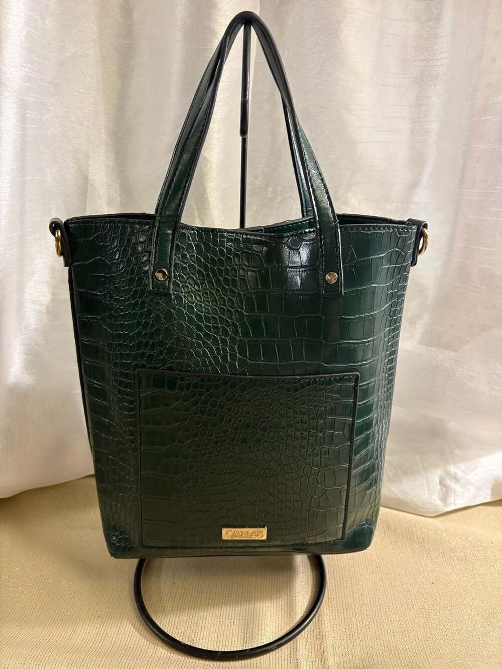 Carlos by Carlos Santana Dark Green Crocodile Embossed Faux Leather Tote Bag